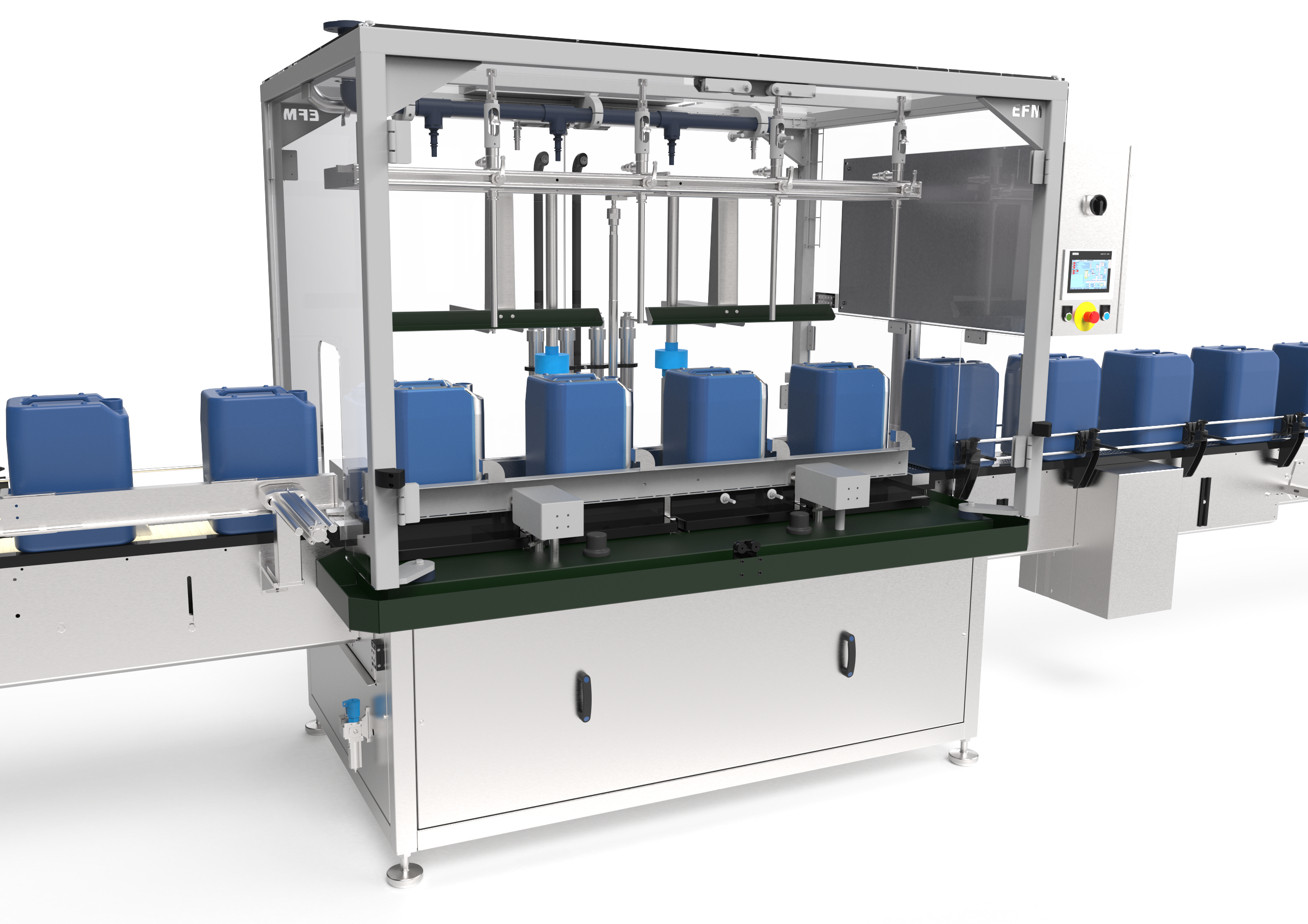 AWF gewichtsvulmachine voor snel en nauwkeurig vullen van jerrycans en industriële verpakkingen.